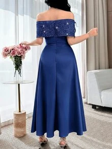 Feyla 新款奢华优雅高端收腰A字宴会轻盈正式礼服 - 藏蓝色 - 查看 4