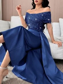 Feyla 新款奢华优雅高端收腰A字宴会轻盈正式礼服 - 藏蓝色 - 查看 3