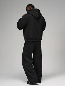 STYNVO Men's Black Hoodie & Wide Leg Sweatpants Tracksuit Set, Oversized Embroidered Streetwear Co-Ord - Black - View 5