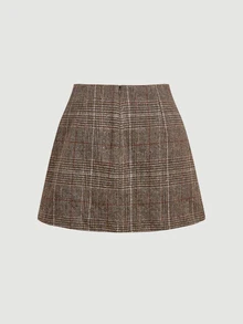 SHEIN MOD Vintage Plaid Cropped Blazer & Asymmetrical Shorts Suit Set - Multicolor - View 11