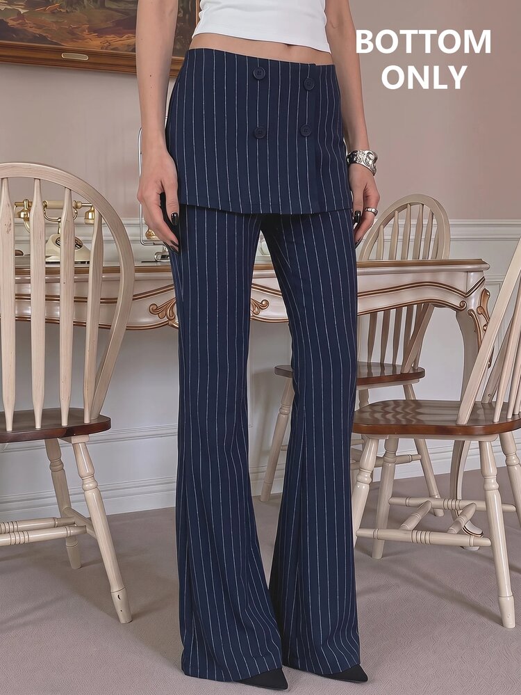 SHEIN MOD Women's Striped Casual Business Professional Daily Commute Office Business Travel Blazer Flare Pants Blue And White Striped Summer - Multicolor - View 6