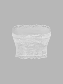 SHEIN ICON Top bandeau de encaje negro para mujeres - Blanco - Ver 3