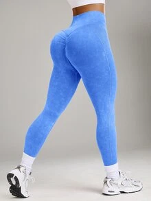 Eassivo Eassivo 无缝高弹瑜伽运动交叉腰带水洗运动紧身裤 - 寶藍色 - 查看 8