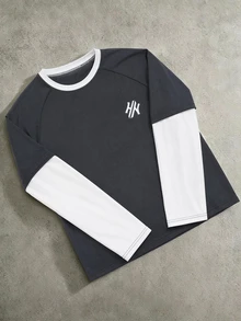 Manfinity Homme Men's Colorblock Patchwork Long Sleeve 2 In 1 T-Shirt - Multicolor - View 6