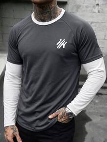 Manfinity Homme Men's Colorblock Patchwork Long Sleeve 2 In 1 T-Shirt - Multicolor - View 3