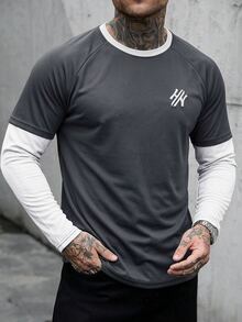 Manfinity Homme Men's Colorblock Patchwork Long Sleeve 2 In 1 T-Shirt - Multicolor - View 2