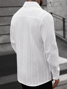SLATEMANN Camisa casual de manga larga con botones delanteros de unicolor para hombre - Blanco - Ver 5