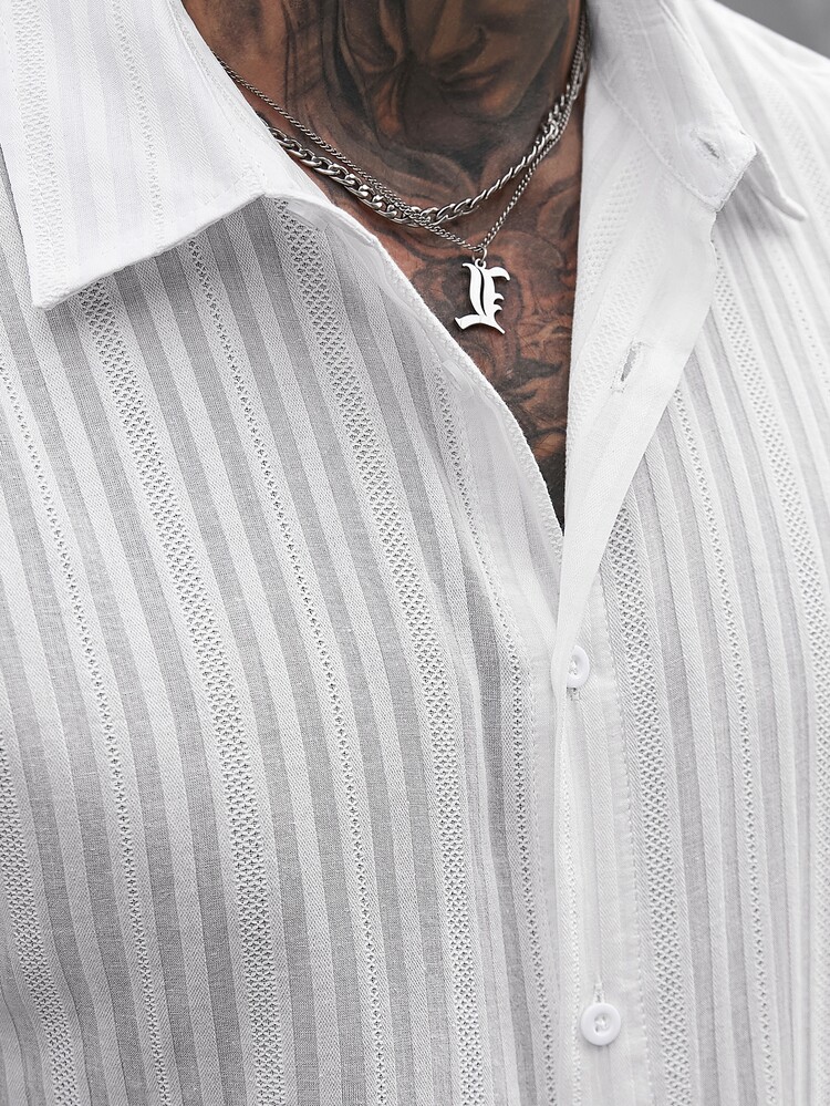 SLATEMANN Men's Solid Color Front Button Casual Long Sleeve Shirt - White - View 6