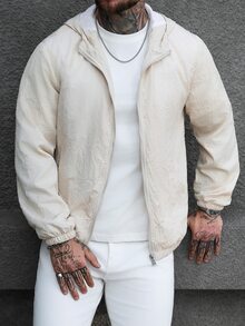 SLATEMANN Men's Solid Color Long Sleeve Zip Front Pocket Hoodie Jacket - Khaki - View 3