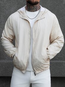 SLATEMANN Men's Solid Color Long Sleeve Zip Front Pocket Hoodie Jacket - Khaki - View 6