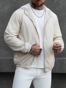 SLATEMANN Men's Solid Color Long Sleeve Zip Front Pocket Hoodie Jacket - Khaki - View 7