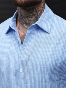 SLATEMANN Men's Casual Plaid Short Sleeve Shirt, Summer - Blue - View 6
