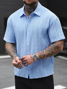 SLATEMANN Men's Casual Plaid Short Sleeve Shirt, Summer - Blue - View 4