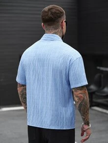 SLATEMANN Men's Casual Plaid Short Sleeve Shirt, Summer - Blue - View 5