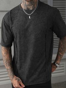 SLATEMANN Men's Casual Street Loose Fit Short Sleeve T-Shirt, Holiday - Dark Grey - View 3