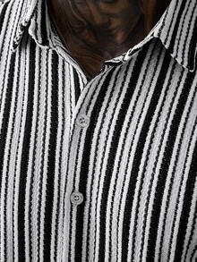 SLATEMANN Men's Summer Striped Print Turn-Down Collar Single-Breasted Short Sleeve Shirt - Multicolor - View 6