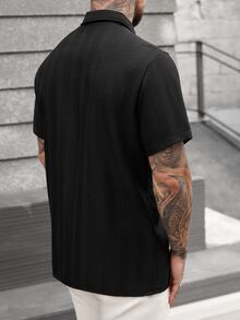 SLATEMANN Camisa casual de manga corta con textura y rayas negras para hombres - Negro - Ver 4