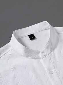 SLATEMANN Men's White Casual Short Sleeve Stand Collar Button-Up Shirt, Formal - White - View 6