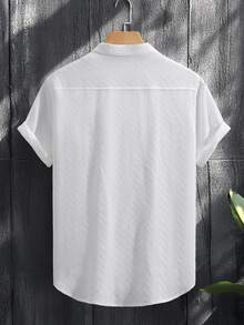 SLATEMANN Men's White Casual Short Sleeve Stand Collar Button-Up Shirt, Formal - White - View 4