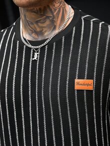 SLATEMANN Men's Letter Print Striped Short Sleeve T-Shirt And Shorts Casual Set - Black - View 5