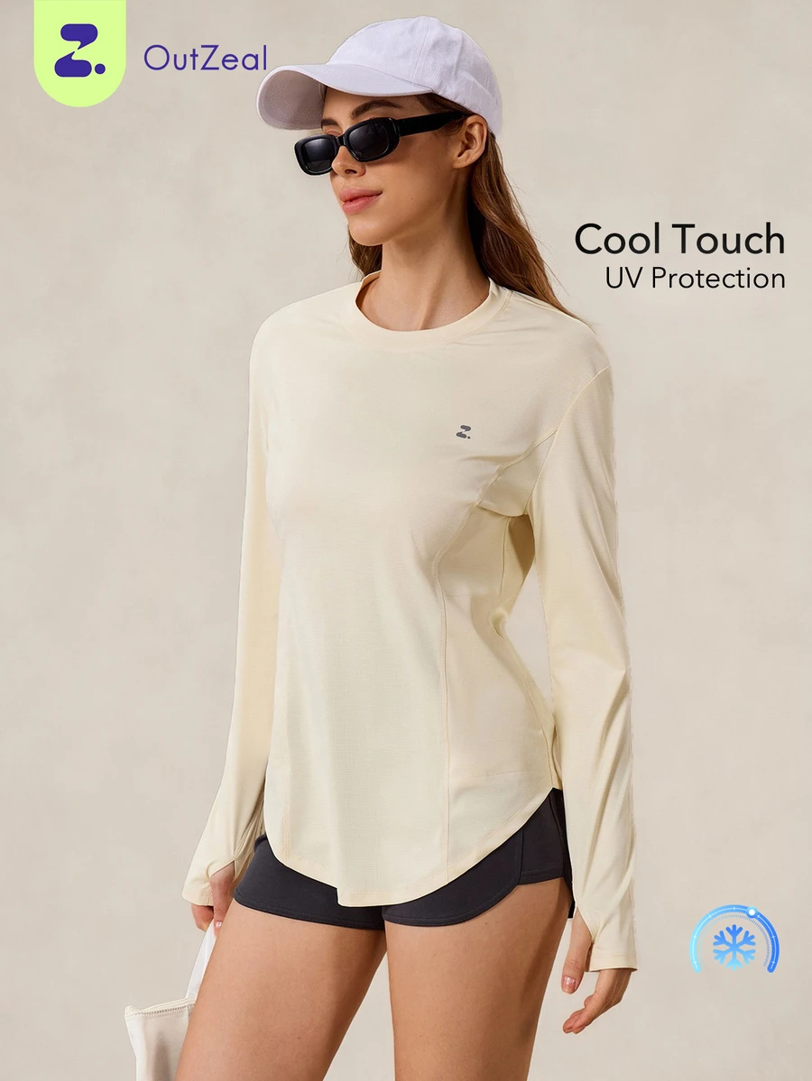 OutZeal Women Outdoor Tee Solid Color Hiking Gym Workout UV Protection Cool Touch With Pocket Long Sleeve T-Shirt Summer Spring - Yellow - View 1