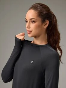 OutZeal Women Outdoor Black Tee Solid Color Workout Gym Hiking UV Protection Cool Touch Long Sleeve Cross-Over Pleat T-Shirt Summer Spring - Black - View 8
