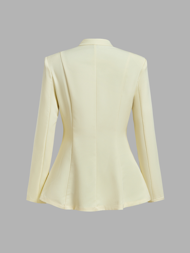 SHEIN MOD Women's Solid Color Frog Button Design Long Sleeve Elegant Blazer - Light Yellow - View 3