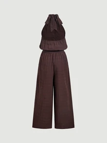 SHEIN MOD Women's Summer Casual Backless Halter Neck Jumpsuit Brunch Vacation Dark Brown - Brown - View 4