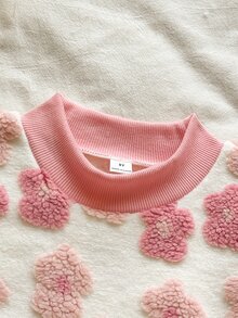 SHEIN Vintaside Kids Girls' Sweatshirt Set, Fleece, Fall Outfits, Long Sleeve Green With Ribbed Cuffs, Hem And Collar, Side Ribbon Bow Autumn Winter - Pink - View 7