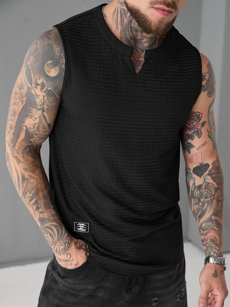 SLATEMANN Solid Color Men's V-Neck Sleeveless Tank Top - Black - View 2