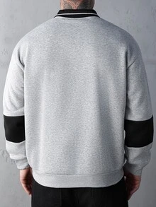 SLATEMANN Men's Button-Up Long Sleeve Striped Pullover Sweatshirt Quarter Zip Going Out Casual Color Block Sweatshirt, For Friends, Husband, Boyfriend Gifts, For Fall - Grey - View 5