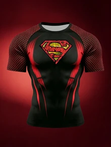 SUPERMAN X SHEIN Gym Rark Men's Plaid Colorblock Crew Neck Short Sleeve Sports T-Shirt For Running And Fitness, Gym - Multicolor - View 5