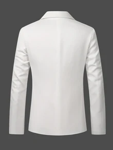 Manfinity Bizformal 男士白色商務西裝外套，金色鈕扣，成熟舒適，春夏款，正式 - 白色 - 查看 5