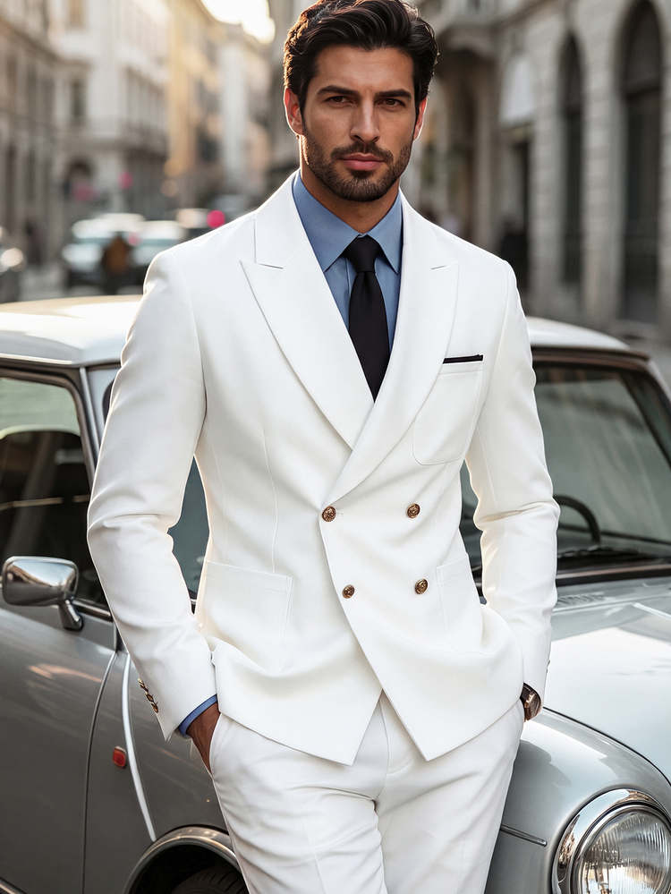 Manfinity Bizformal Men's White Business Suit Blazer With Golden Buttons, Mature And Comfortable, Spring/Summer, Formal - White - View 1