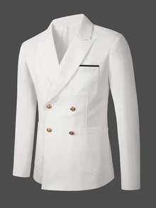 Manfinity Bizformal 男士白色商務西裝外套，金色鈕扣，成熟舒適，春夏款，正式 - 白色 - 查看 4