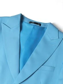 Manfinity Bizformal Men's Solid Color Mandarin Collar Single-Breasted Casual Suit Blazer, Formal - Sky Blue - View 7