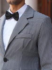 Manfinity Bizformal Men's Business Commute Plaid Lapel Collar Suit Blazer And Pants 2 Piece Set, Formal - Black - View 5