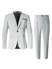 Manfinity Bizformal Minimalist Suit Set - Suitable For Workplace Professional To Casual Street Style, Perfect Gift For Boyfriend, Husband, Best Friend - Beige - View 6