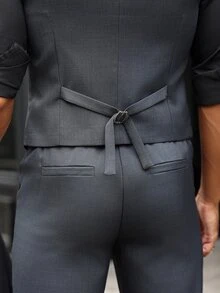 Manfinity Bizformal 3 件套男士商务正装经典纯色西装外套、背心和裤子套装 - 深灰色 - 查看 11