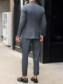 Manfinity Bizformal 3 件套男士商务正装经典纯色西装外套、背心和裤子套装 - 深灰色 - 查看 7