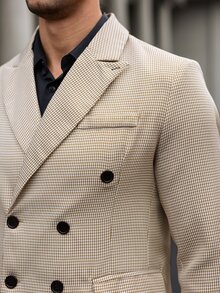 Manfinity Bizformal Men Button Front Peak Lapel Long Sleeve Casual Suit With Trousers Set - Khaki - View 6