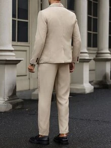 Manfinity Bizformal Men Button Front Peak Lapel Long Sleeve Casual Suit With Trousers Set - Khaki - View 5