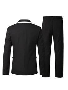 Manfinity Bizformal 男士西裝外套與長褲套裝，春夏商務正式款，對比領設計，適合典禮場合 - 黑色 - 查看 5