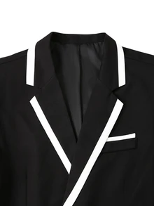 Manfinity Bizformal 男士西裝外套與長褲套裝，春夏商務正式款，對比領設計，適合典禮場合 - 黑色 - 查看 6