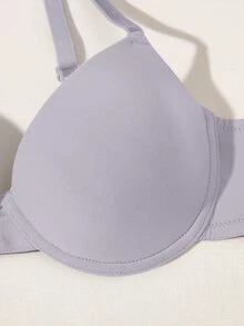 DesireSculpt 1 件女士纯色钢圈文胸 - 淡紫色 - 查看 3