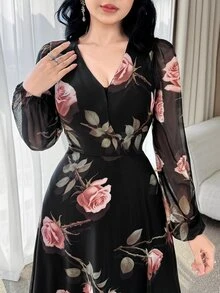 Feyla 新款玫瑰花优雅迷人优雅高端束腰女士连衣裙 - 彩色 - 查看 7