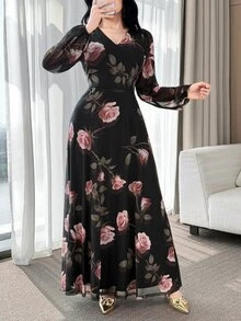 Feyla 新款玫瑰花优雅迷人优雅高端束腰女士连衣裙 - 彩色 - 查看 3