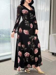 Feyla 新款玫瑰花优雅迷人优雅高端束腰女士连衣裙 - 彩色 - 查看 6