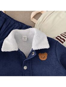 SHEIN Autumn/Winter Baby Boy Woven Solid Color Casual Jacket & Long Pants Set, Thermal Lined Thickened 2-Piece Outfit - Multicolor - View 4