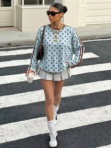 Muchica Brown And Blue Polka Dot Polka Dot Sports Colorblock Striped Print Casual 2000s Minimalist Pattern Round Neck Long Sleeve Loose Fit Top Summer Autumn - Multicolor - View 5